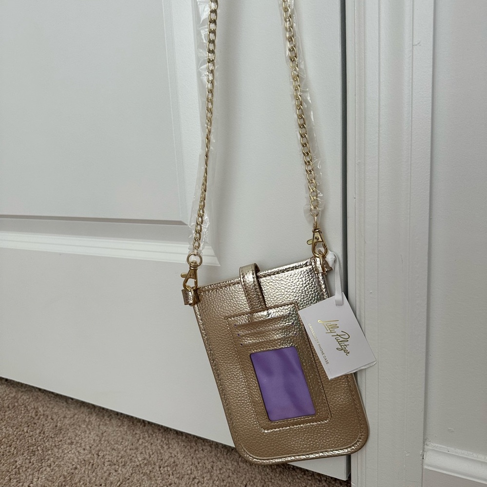 NWT! Lilly Pulitzer Gold Metallic Crossbody Phone/Wallet Bag with Chain Strap ✨